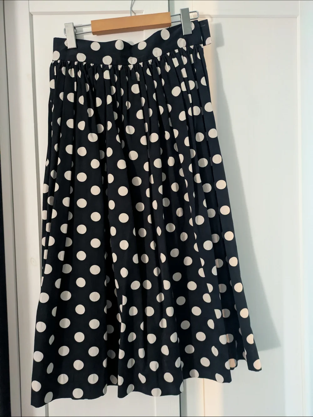 H&M Black Midi Skirt with White Polka Dots 100% Cotton Size 4 - Picture 2 of 3